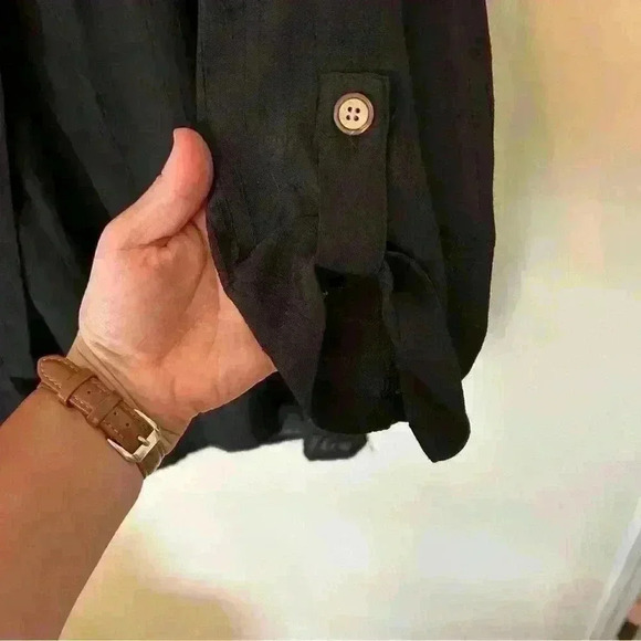 Rachel Coal Black Asymmetrical Button Blouse Size M - Picture 3 of 7